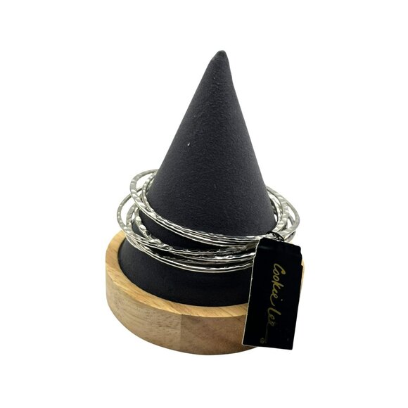 Vintage Cookie Lee Bangle‎ Bracelet Set Silver Toned Hammered Textured NEW - Picture 2 of 8